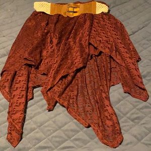 Extra large burgundy lace skirt with belt